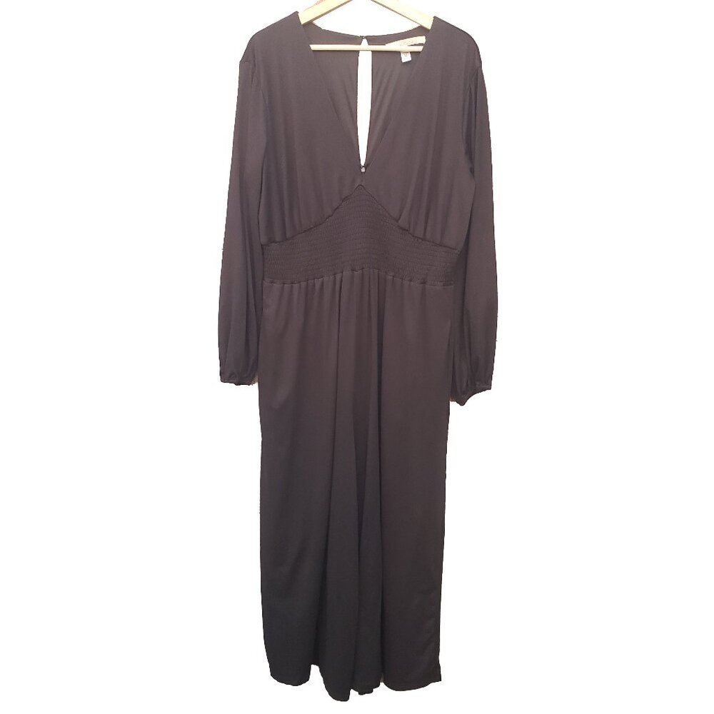 Hutch Jumpsuit Black Jersey V Neck Long Sleeve Wide Crop Leg Pockets XLarge